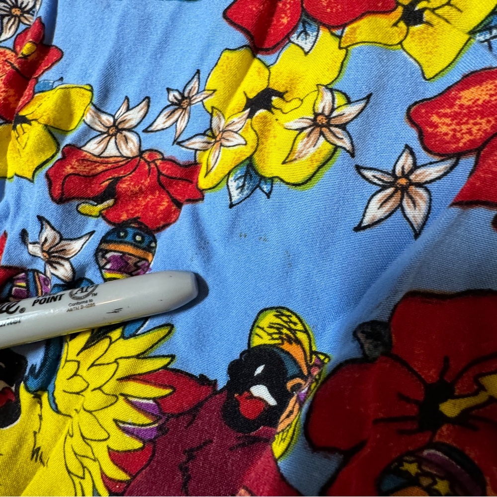Vintage Jimmy Buffett Shirt Mens XL Blue‎ Tour 2000 Hawaiian Aloha Rayon Parrot - Picture 4 of 5